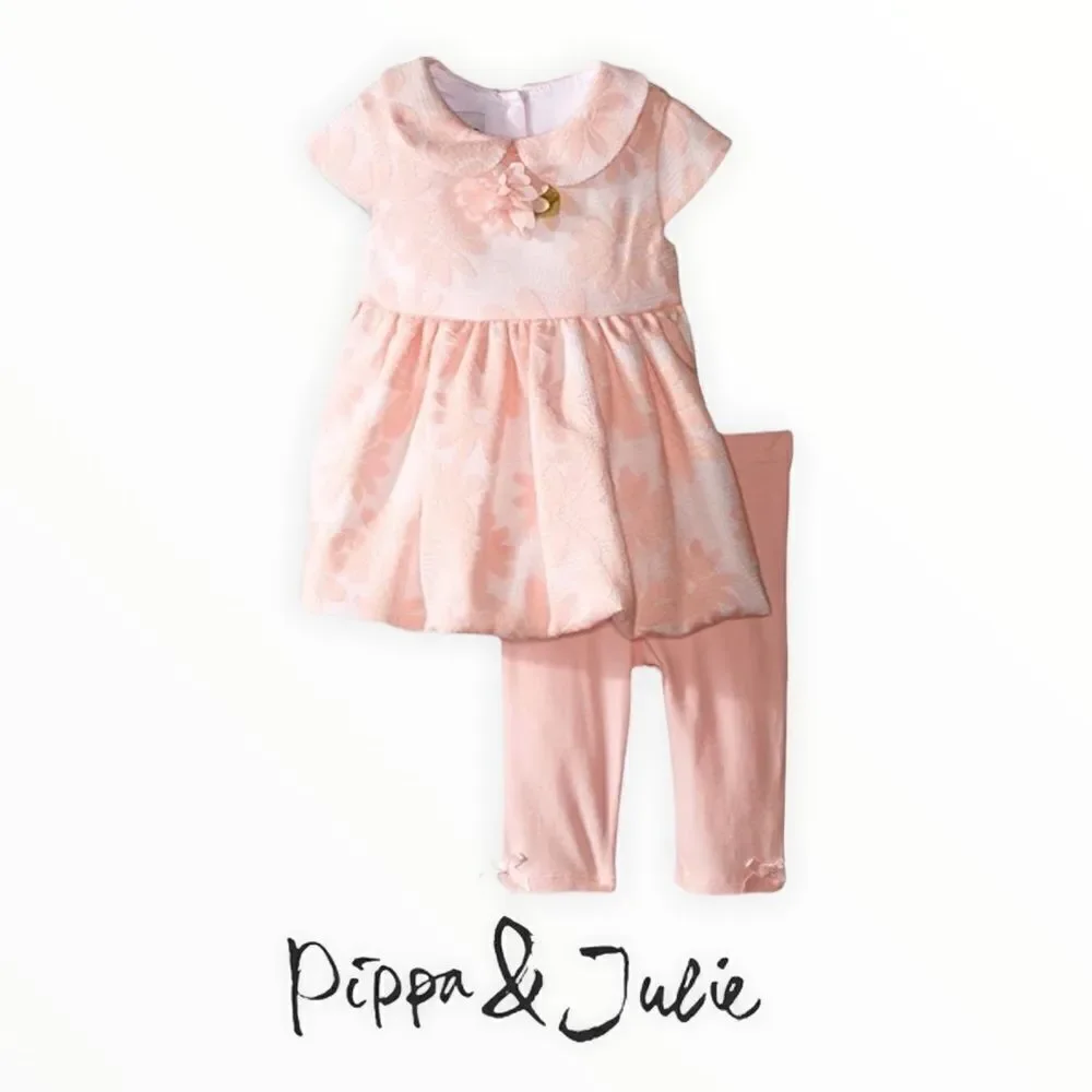 Pippa & Julie Peach Floral Bubble Tunic Legging Set NWT Size 12M